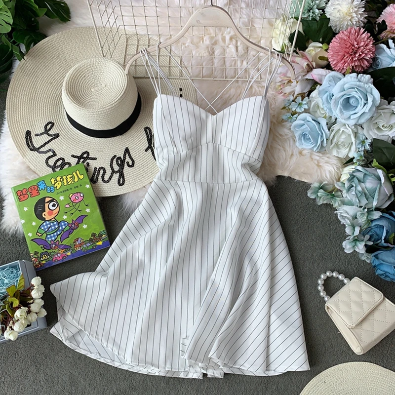 Сексуальное летнее платье для женщин одежда 2020 Boho полосатый без бретелек Мини