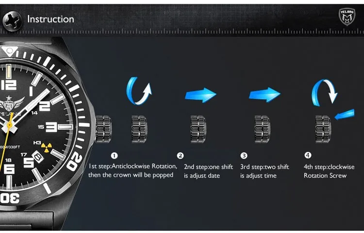 YELANG V1014 мужские стальные Водонепроницаемые 100 м Тритий газ самолюминесцентные деловые автоматические механические часы