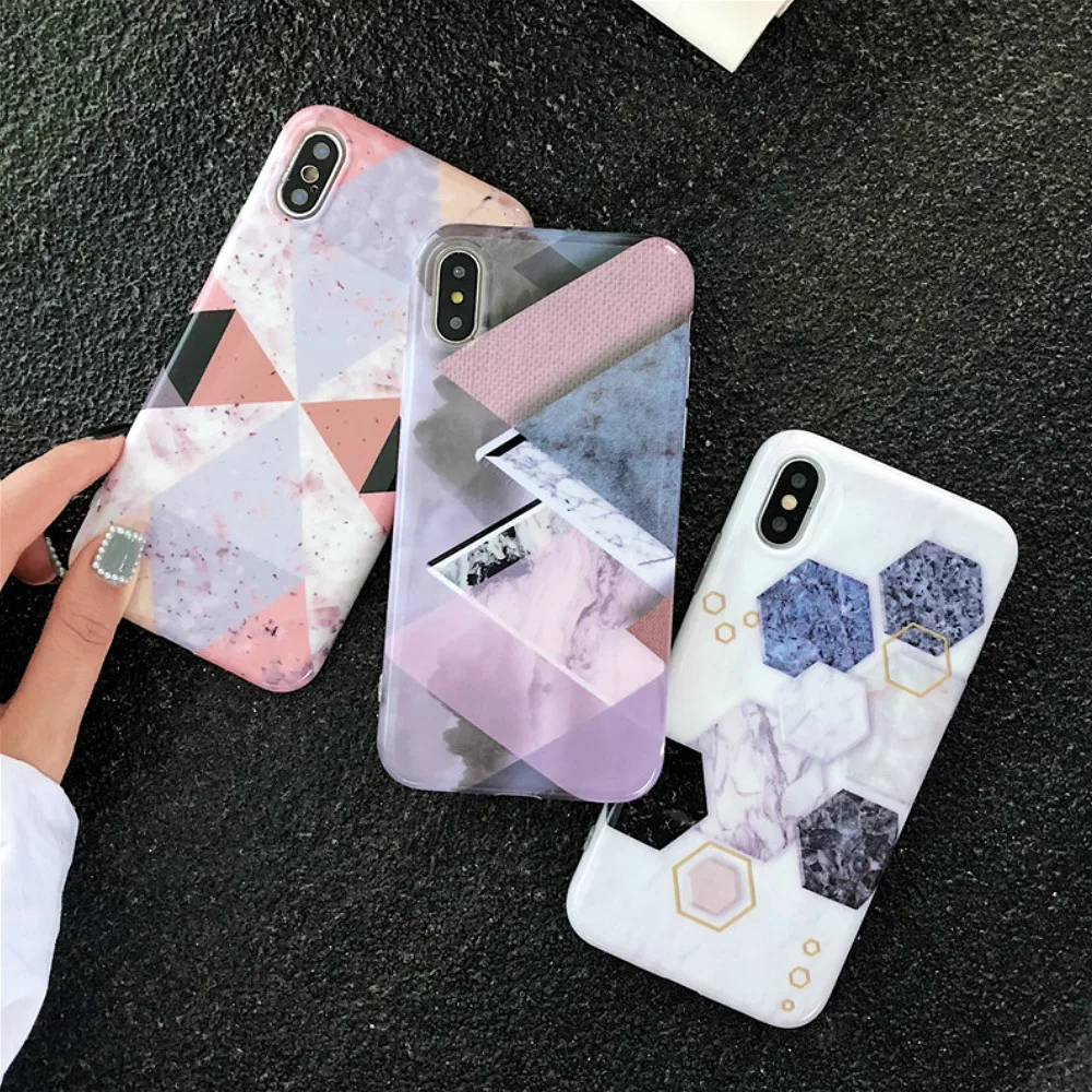 

Geometric Marble Case for iPhone X XR 6 8 7 Plus 6s Cute Soft Cover High Quality Multicolor Skins Patterned Shell