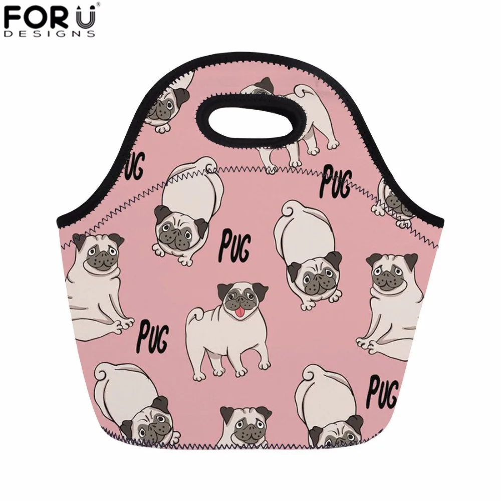 Bolsa de Armazenamento Recipiente de Alimentos Bolsa de Bebê para Crianças Forudesigns Bonito Impressão Isolamento Neoprene Almoço Mais Grosso Material Escolar Pug Cão