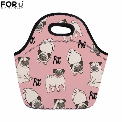 Bolsa de Armazenamento Recipiente de Alimentos Bolsa de Bebê para Crianças Forudesigns Bonito Impressão Isolamento Neoprene Almoço Mais Grosso Material Escolar Pug Cão