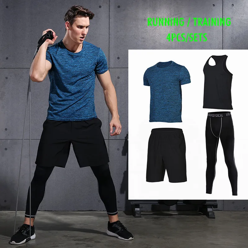 

Vansydical Fitness Compression Tight Sport Suits Men's Sportswear Running 4pcs/Set Basketball Soccer Jersey Jogging Suits