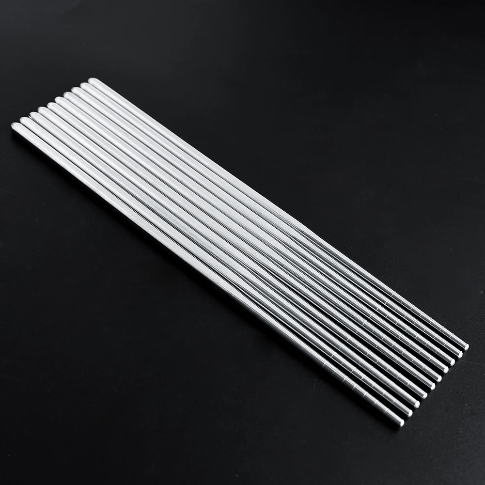 

SOLEDI Durable 5 Pairs Silver Stainless Steel Square Chopsticks Tableware Move korean style baguette chinanise