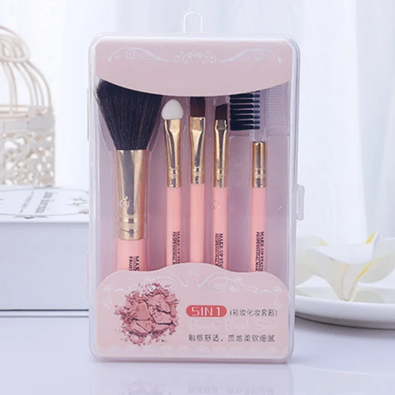 

ELECOOL 5Pcs Makeup Brushes Set Portable Travel Use Pink/Blue Random Color Foundation Comb Brushes Basic Cosmetic Brush Tool