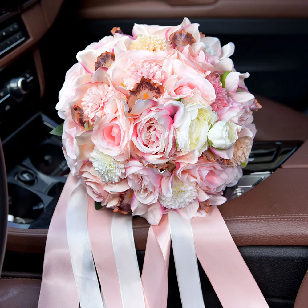 Свадебный букет Лента Свадебная новобрачная, букет розы Искусственные Свадебные цветы поставки