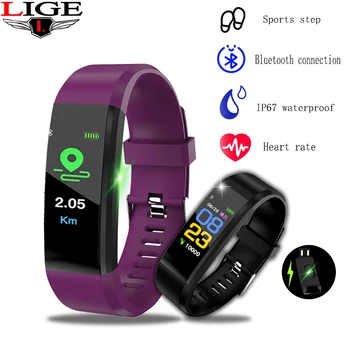 

LIGE 2019 New Smart band Men Women Bluetooth Watch Heart Rate Monitor Smart Bracelet Activity Tracker Waterproof Sport Bracelet
