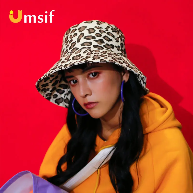 

2018 New Winter Women's Fedoras Hat Cotton Bucket Hats Female Wide Brim Leopard Print Fedora Panama Hat For Women Fisherman Caps