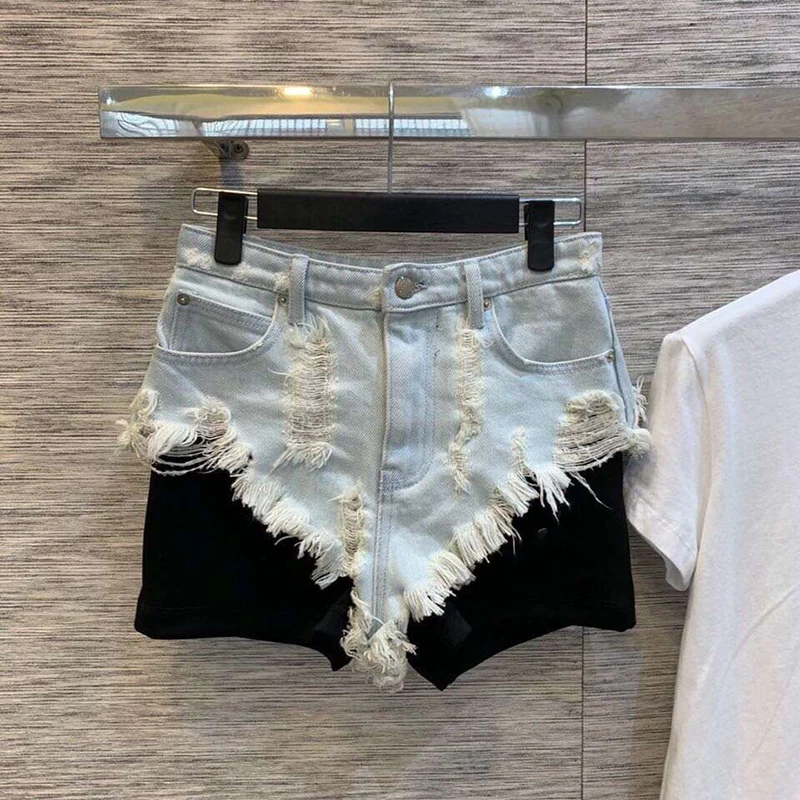 Jeans Supérieure Droits Haute Short Gland Qualité De Patchwork D'été Femmes Mode Taille 2019 Shorts 1PxSOwqn