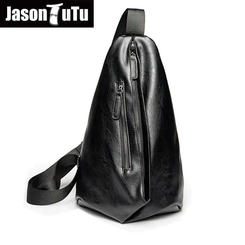 

JASON TUTU shoulder bags for men High quality PU leather Black cool bag chest pack men bag Shoulder & Crossbody Bags B184