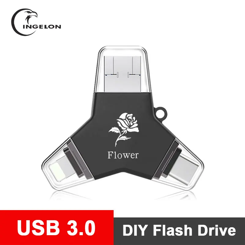 Новый 2019 флэш-диск usb 3,0 32 gb creativo OTG Мобильный флэш-накопитель 32 ГБ, 64 ГБ и 128 Гб металла Pendrive USB3.0 pi Сова DIY логотип Cle USB