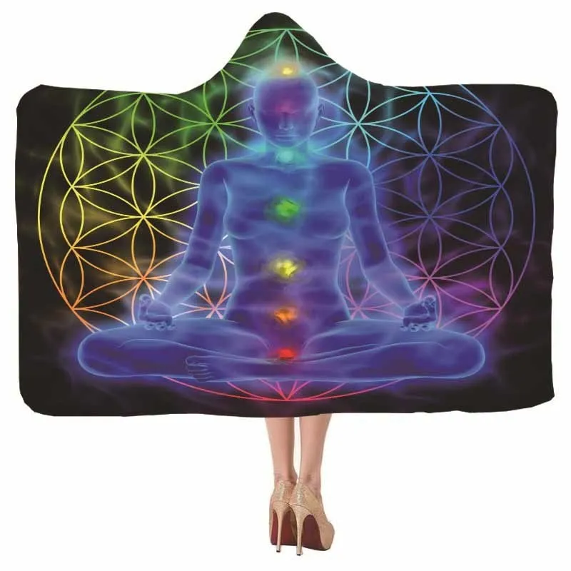 Chakras Йога Печатный конверт с капюшоном мягкий коралловый флис с капюшоном покрывало для кровати или дивана Школы Путешествия молитва плед для взрослых и детей