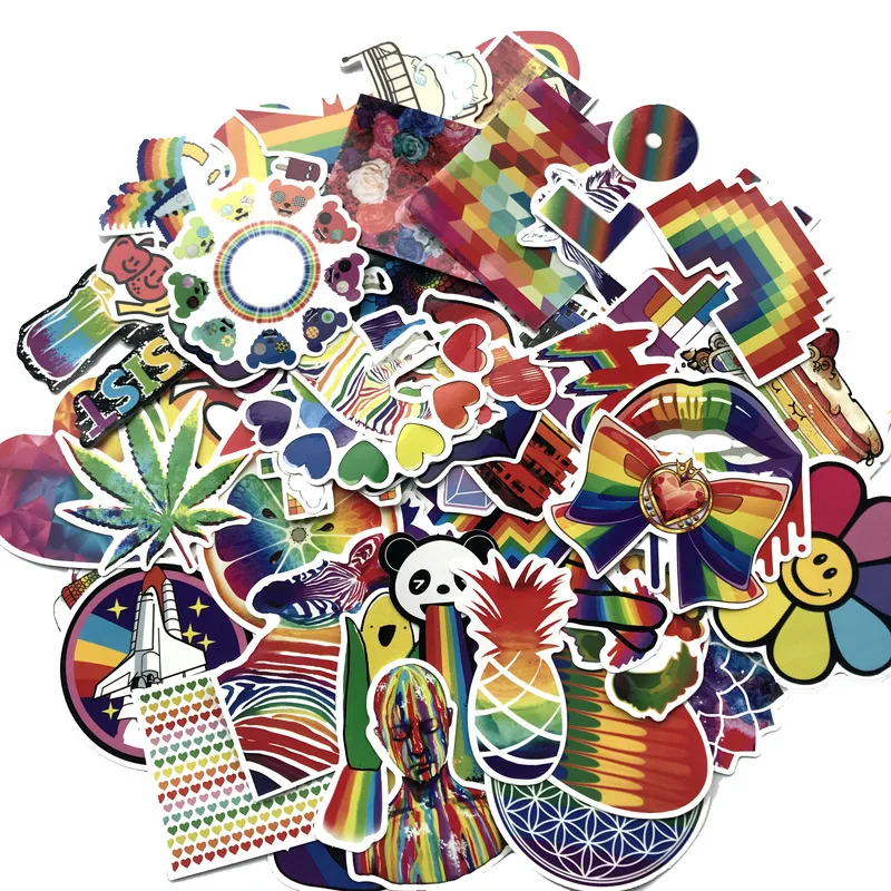 60 шт радуги наклейка в стиле граффити Чемодан-тележка Тетрадь мультфильм Цвет скутер наклейки на холодильник для детей Подарки