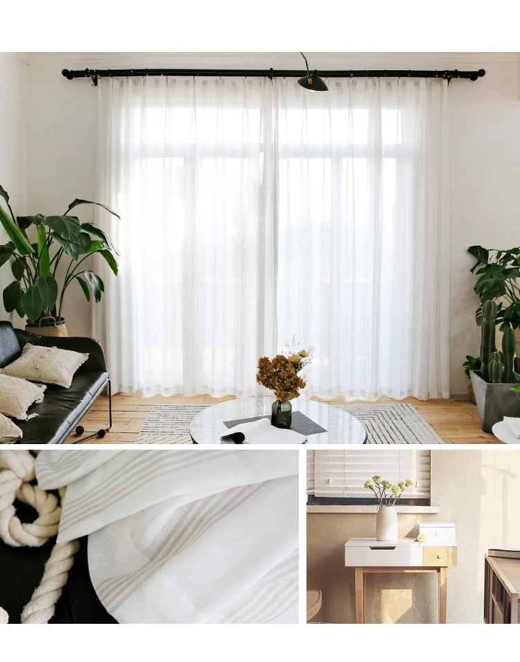 _02 White Tulle Curtains For Livingroom Striped Voile
