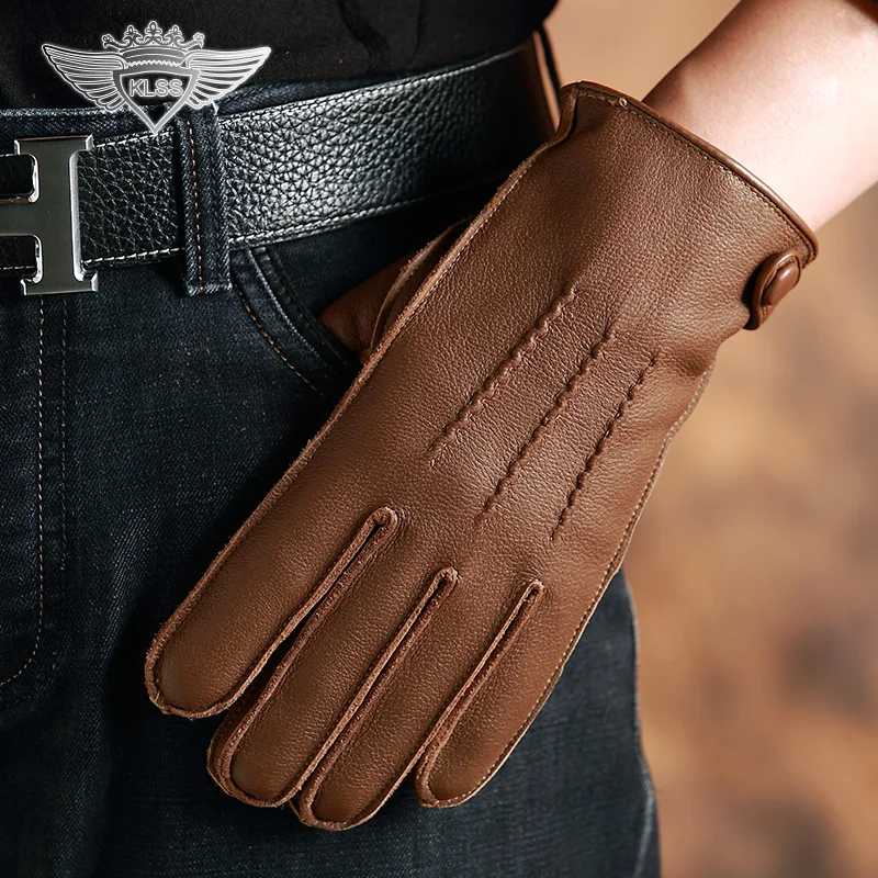 Buy KLSS Brand Genuine Leather Men Gloves High Quality
