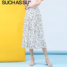 Новинка, 3 цвета, плиссированная юбка, женская летняя, черная, белая, абрикосовая, с принтом, миди-юбка с высокой талией, эластичная, размер, тонкая шифоновая юбка для женщин