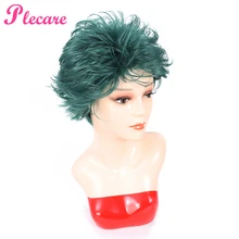 Plecare Short Wavy Wig Ombre Green High Density Heat Resistant Hair Synthetic Wig For Black/White Women Anime Cosplay/Party Wigs