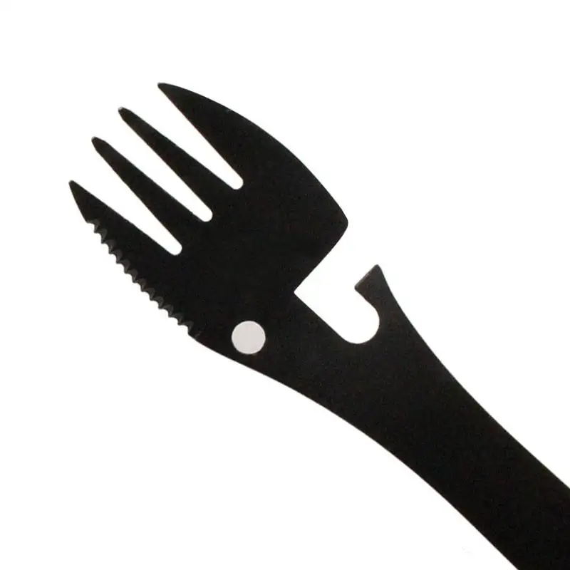 Multi-función de Camping Picnic Acero inoxidable cuchara tenedor cuchillo con abrebotellas cocina 5 en 1 herramientas de supervivencia al aire libre