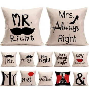 

1Pcs Mr&Mrs Pattern Cotton Linen Throw Pillow Cushion Cover Seat Car Home Decoration Sofa Car Decor Decorative Pillowcase 40172