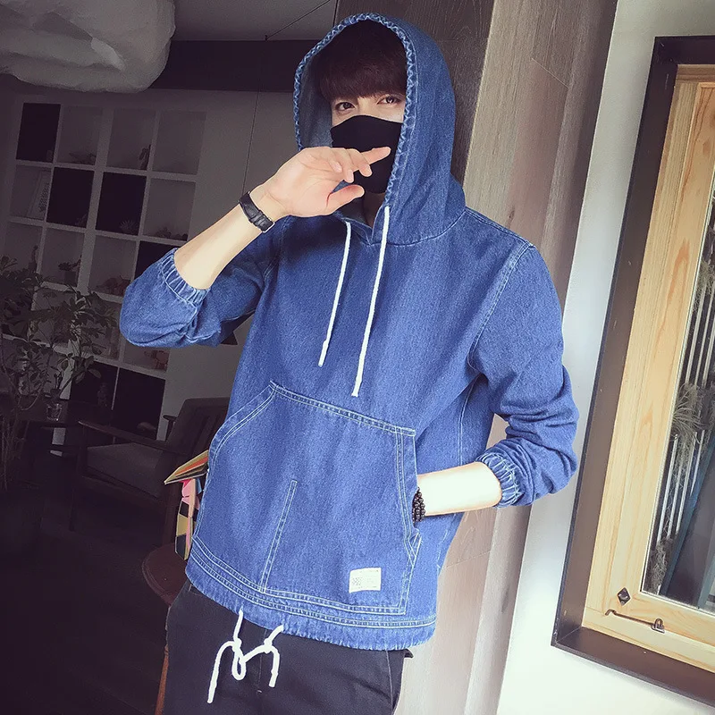 デニムパーカー男性 19 冬ジーンズプルオーバー男性ヒップホップ潮ブランドブルーフーディスウェットメンズヴィンテージカウボーイコート Aliexpress メンズ服