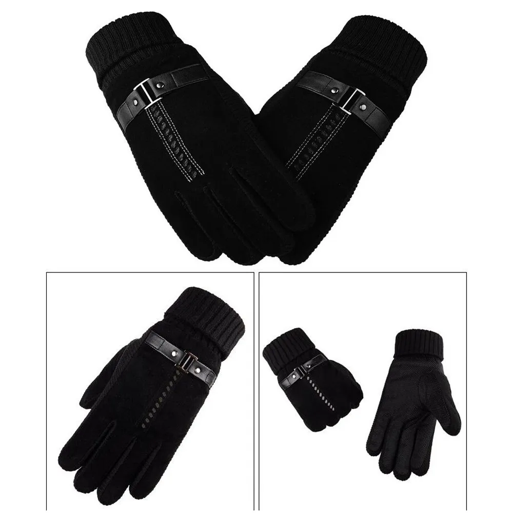 Мужские перчатки из натуральной кожи с сенсорным экраном, варежки высокого качества из свиной кожи, мужские зимние теплые ветрозащитные уличные термоперчатки, 18Nov - Цвет: A