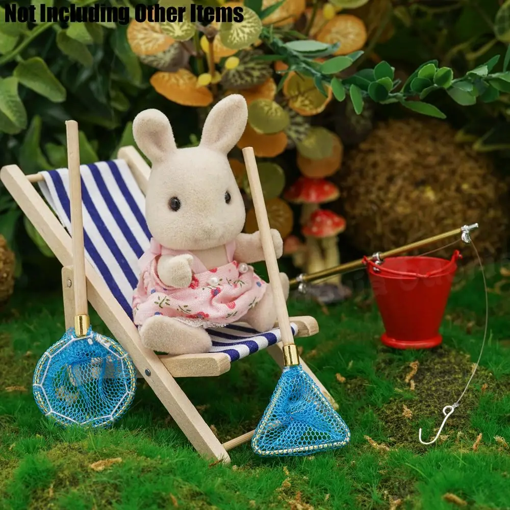Odoria 1:12 Miniature Fish Pole and 2Pcs Fishing Nets Dollhouse Garden Accessories