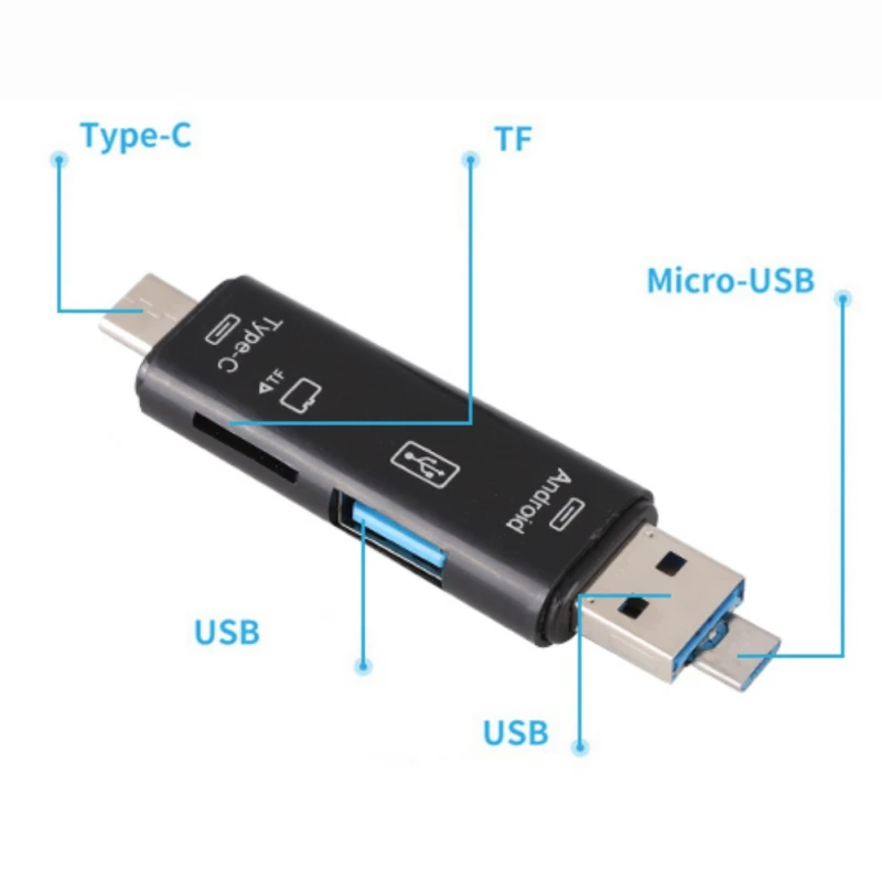 5 в 1 устройство для чтения карт USB 2,0 Тип-C телефона OTG аксессуары для ноутбуков адаптер объектива для камер Micro карты памяти TF Поддержка Micro USB/Тип-C/TF карты