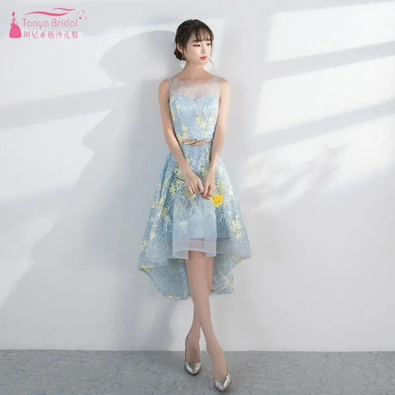 

Light Blue Stars Short Front Long Back Bridesmaid Dresses 2019 Hot Sale Wedding Guest Party Dress Gown vestidos JQ144