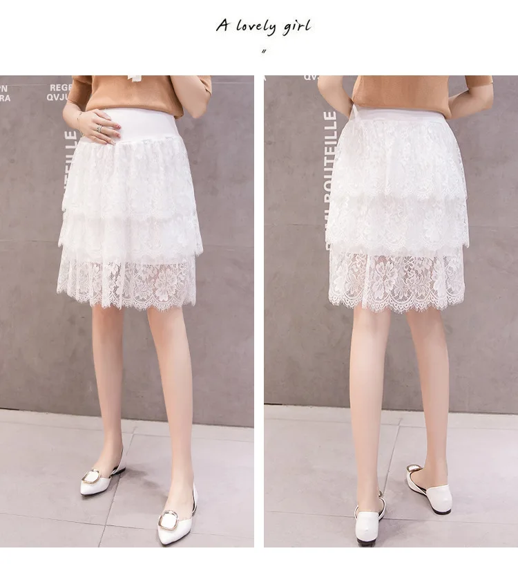 Summer Black White Maternity Skirts Fashion Lace Pleated Mesh Skirt High Waist Stomach Lift Pregnant Skirts Pregnancy Clothes