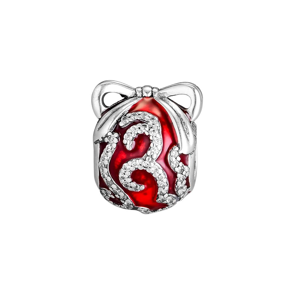 

CKK 100% Real 925 Sterling Silver Bright Ornament Red Enamel & CZ Charm Beads for Jewelry Making Fits Pandora Bracelet