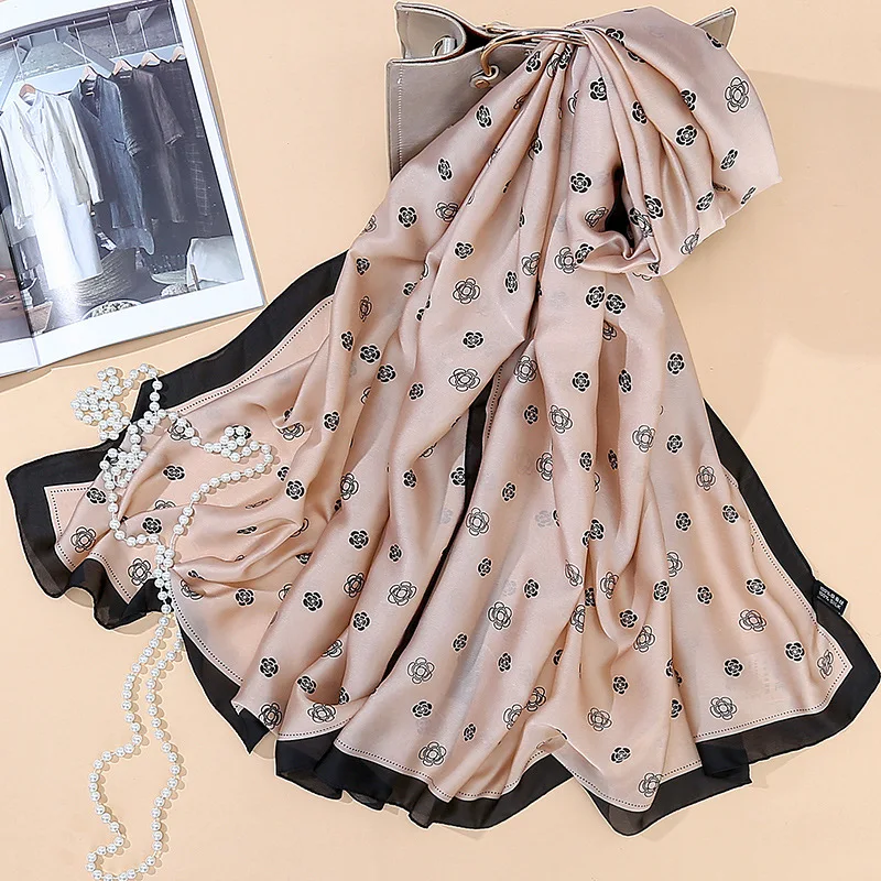 

90*180CM Camellia Silk Scarf Simulation Silk Scarf Shawl Beach Towel Wild dual-use One Generation Hair SK016-MY