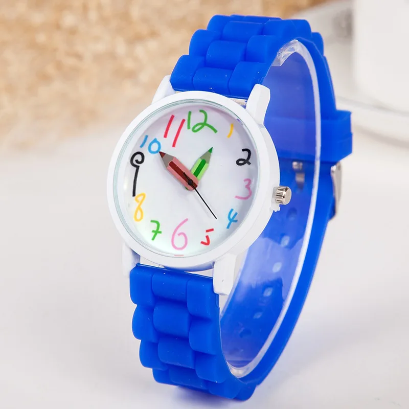 Силиконовый Карандаш часы Дети Мода Краска Кварцевые часы корпус часов белая эмаль случае детские часы