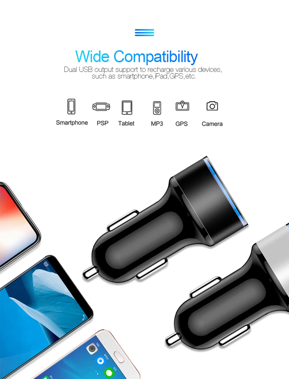 3.1A 5 в двойной USB Автомобильное зарядное устройство со светодиодный дисплей универсальный для Xiaomi samsung S8 для iPhone X 8 Plus 3 в 1 кабель Чехол для зарядки