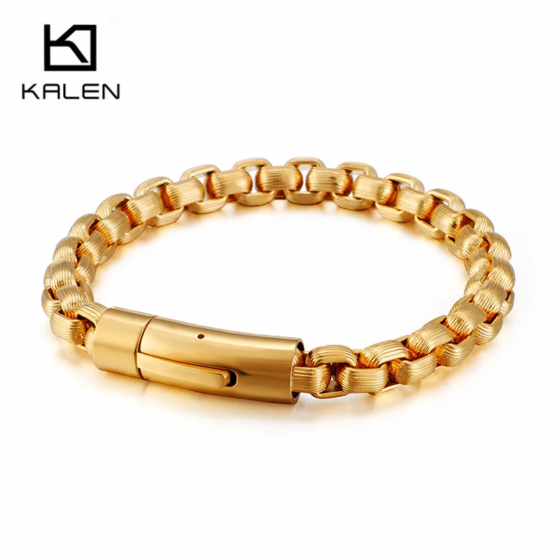 

KALEN New Linking Chain Bracelet For Men Punk Stainless Steel Black/Silver/Gold Box Handchain Wristband Drop Shipping Jewelry