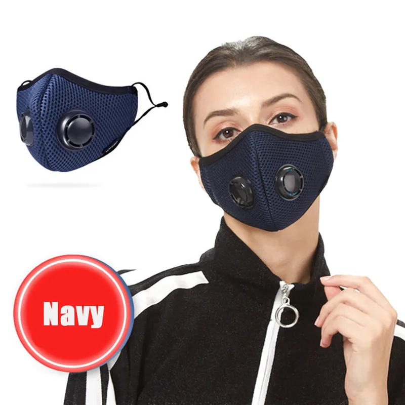 ZWZCYZ маска с фильтром от загрязнения N95 дыхательная маска с регулируемым носиком моющийся респиратор воздушный фильтр Пылезащитная маска для лица - Цвет: Navy