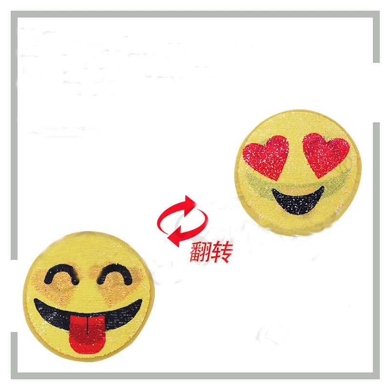 

2018 Emoji Reversible Reversible Change color Sequins Sew On Patches for clothes DIY Patch Applique Clothing Coat Sweater Crafts