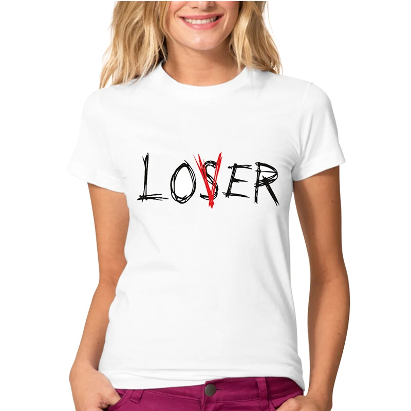

2018 Women New Fashion Lover or Loser Printed Short Sleeve T-shirt Lady Fantastic Design Tops Novelty Tees