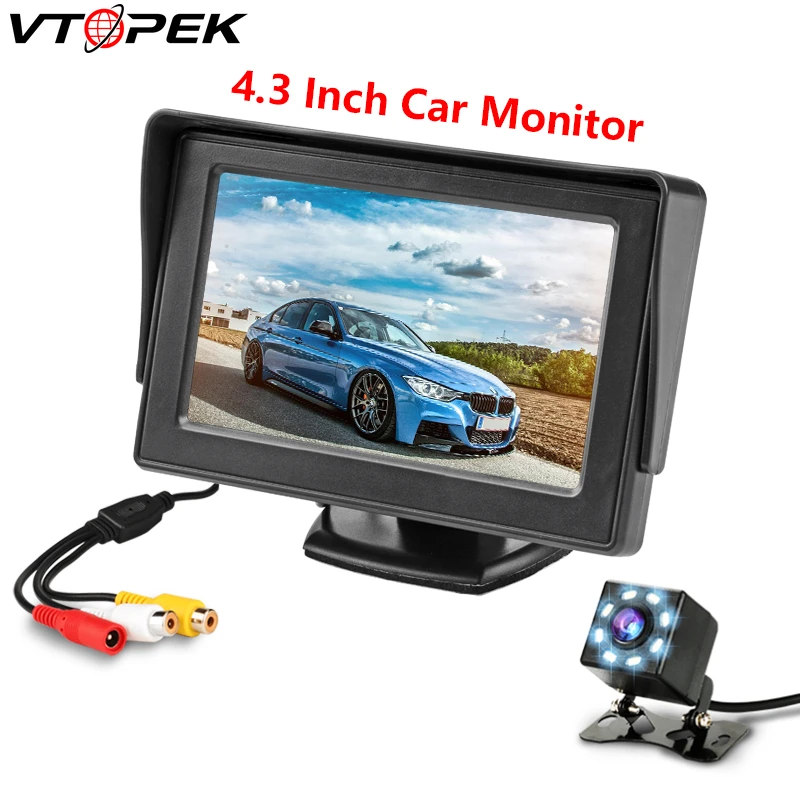 

Vtopek Car Monitor 4.3" Display for Rear View Camera TFT LCD Screen Backup Camera HD Color PAL/NTSC 12V Auto Parking System