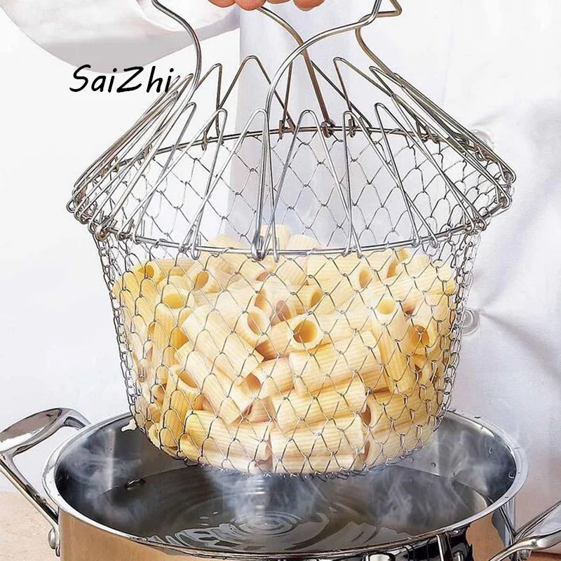 Collapsible Colander Mesh Basket Steam Rinse Strainer Stainless Steel
