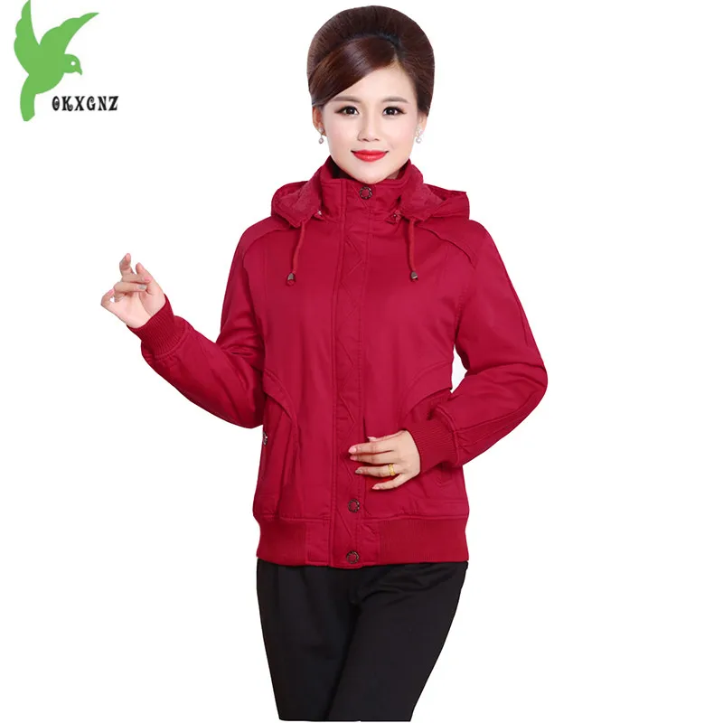 

Plus Size 5XL Middle aged Women Winter Pure Cotton Clothing Jackets New Fashion Hooded Flocking Warm Loose Mother Coat OKXGNZ987