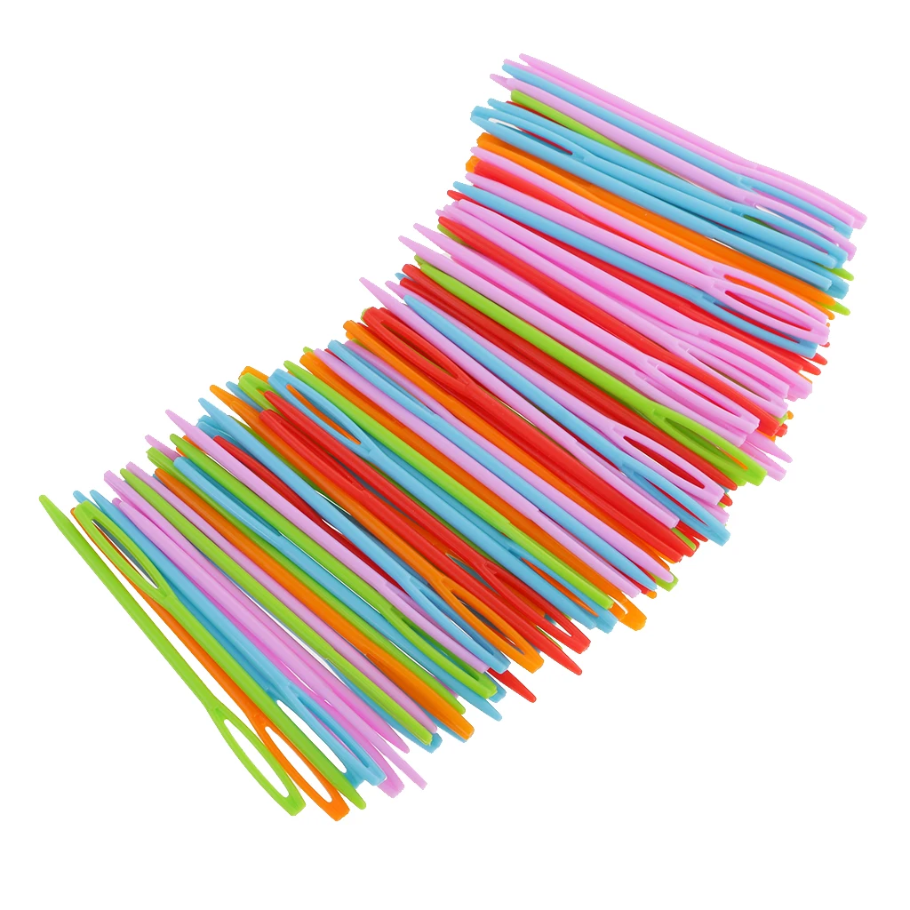 New 100pcs Colorful Plastic Sewing Weaving Needles for Kid DIY Craft Wool Cross Stitch Knitting Crochet 7cm Threading Needles