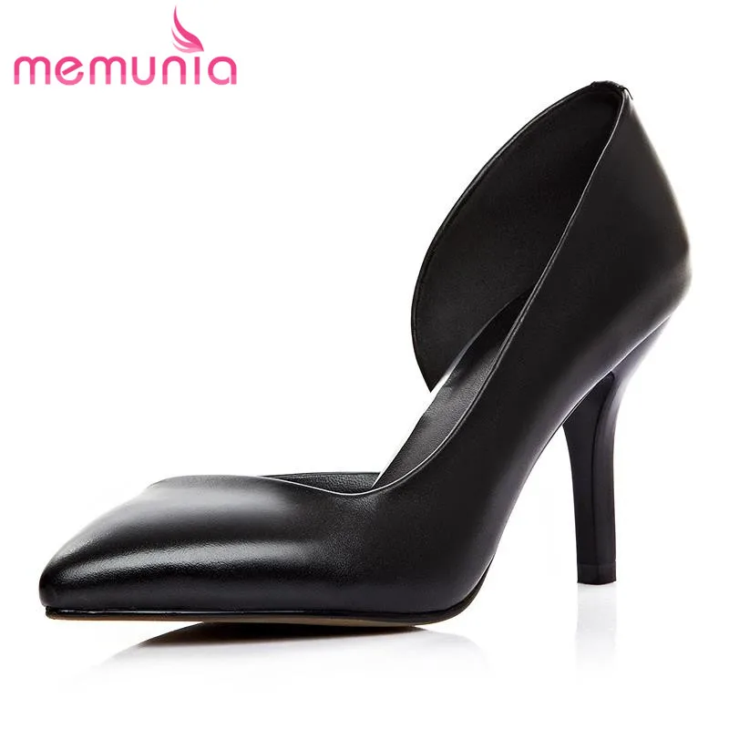 

MEMUNIA sexy attract eyeball summer high quality genuine leather pumps stiletto high heels pointed toe black red women pumps