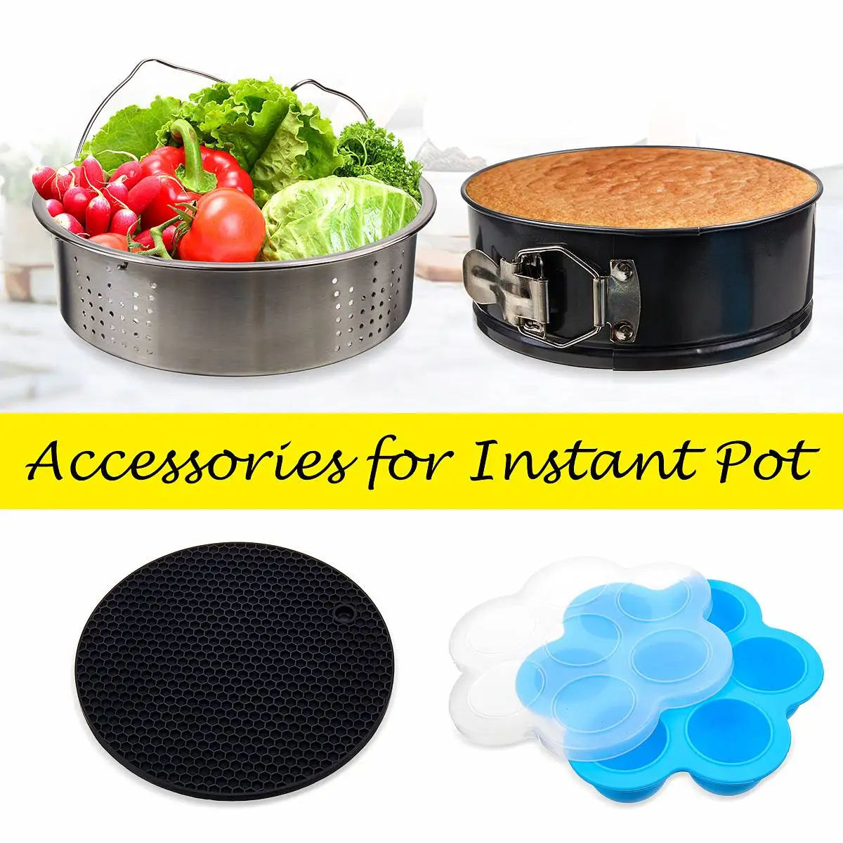 

4 pcs Instant Pot Steamer Basket Egg Steamer Mold Springform Pan Silicone Mat Pressure Cooker Accessories Kitchen Cooking Tools