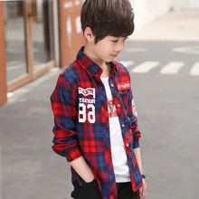 Модные хлопковые рубашки в клетку с длинными рукавами в европейском стиле Осенние Топы для мальчиков, блузка, одежда школьные наряды, детская одежда