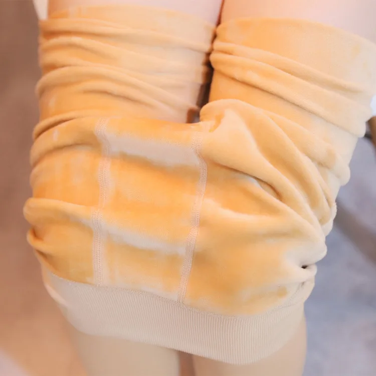 Зимние Утепленные бархатные женские леггинсы со штрипками с эластичной резинкой на талии, теплые штаны хорошего качества, зимние плотные брюки - Цвет: beige