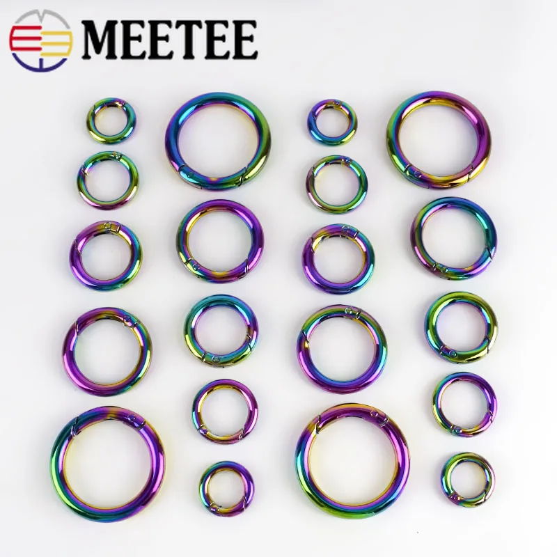 

Meetee 5pcs 12/17/19/25/32mm Rainbow Spring Metal O Ring Buckle Carabiner Snap Clip Keychain Clasp DIY Clothes Bags Accessories