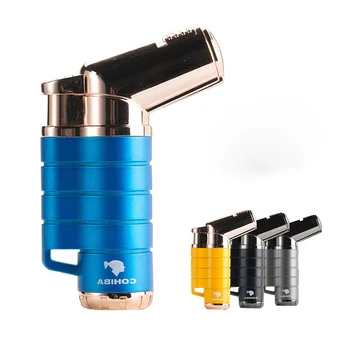 

New Arrival COHIBA Gun Metal 3 Torch Jet Flame Windproof Cigar Lighter Butane Gas Cigarette Lighters With Gift Box