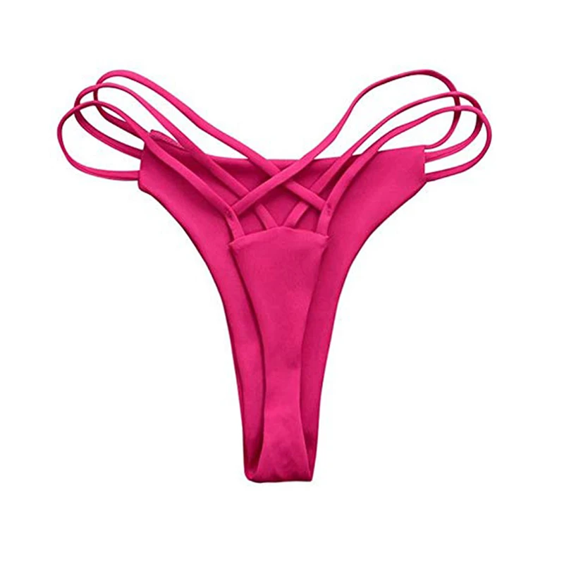 Сексуальные женские бикини стринги, декорированные ремнем купальники бразильский купальник пляжные бикини боковые Спагетти ремни обычные кружевные трусики - Цвет: rose red