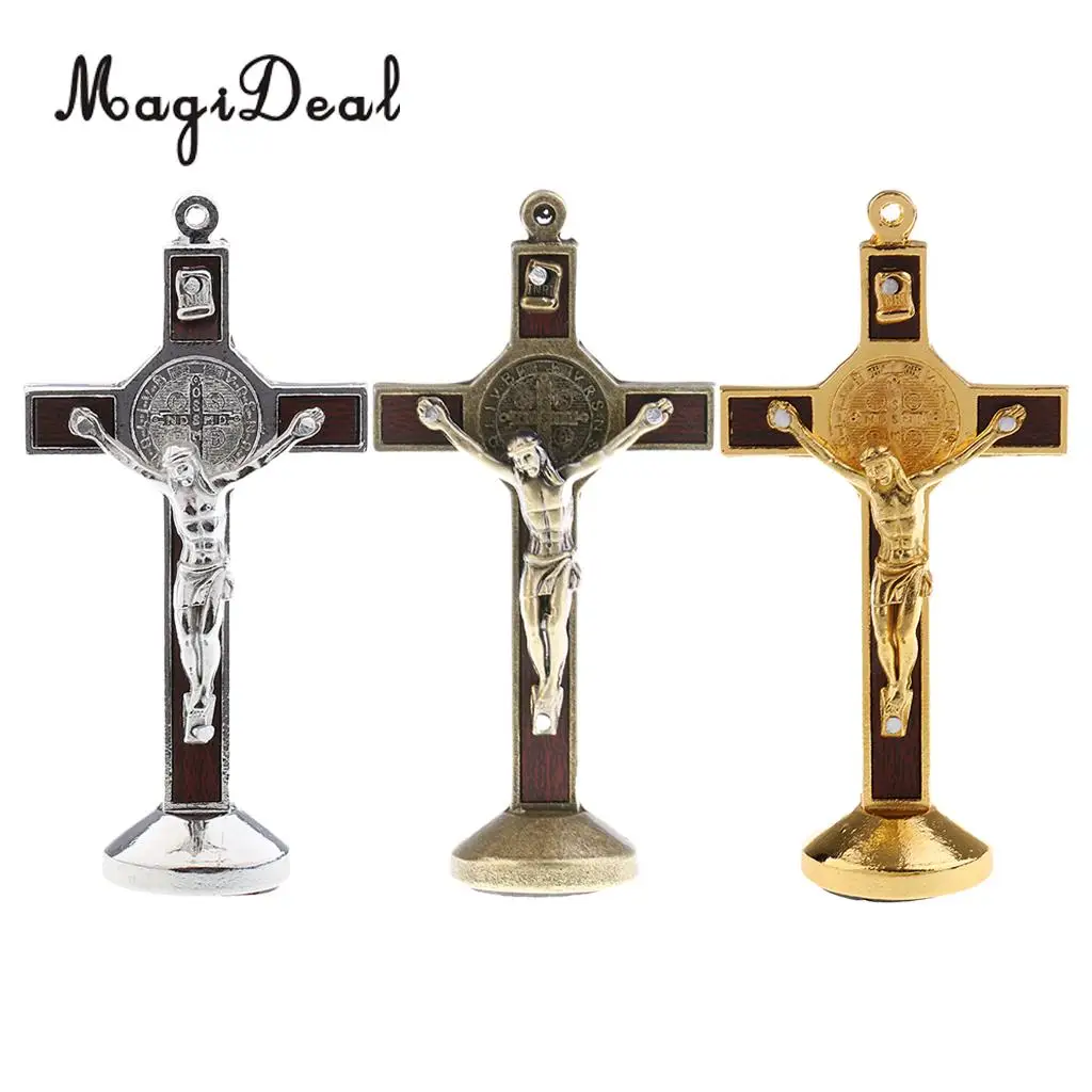 3PCS Alloy Crucifix Jesus Christ Cross Statue Figurine Perfect Gifts for Car Home Chapel Decoration