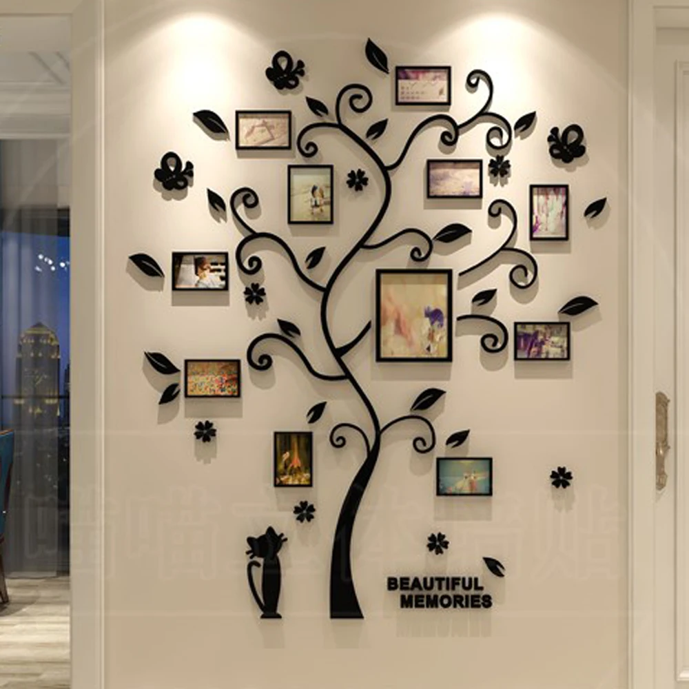 Online Acrílico 3D foto de familia marco árbol pegatinas de pared extraíble arte DIY calcomanías para póster, mural para la sala dormitorio decoración del hogar