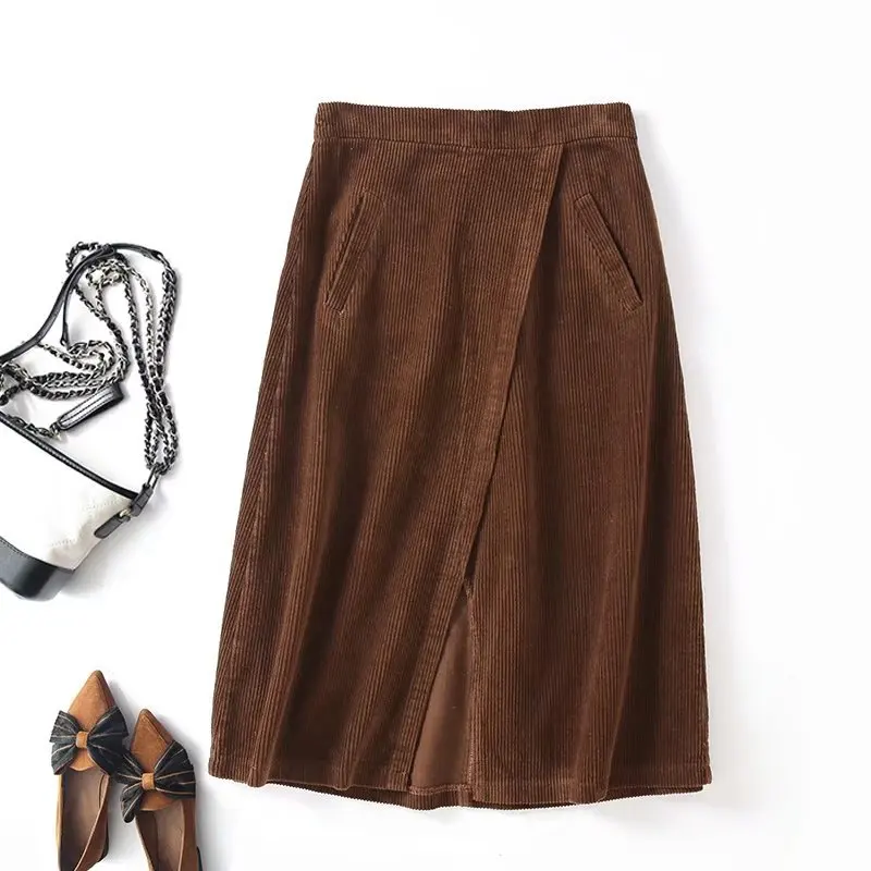 

Irregular personality hem corduroy pocket skirt mori girl